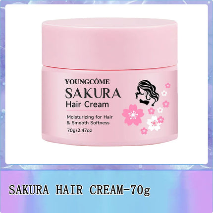 SAKURA Hair Cream with Keratin & Argan Oil - Intensive Repair for Dry/Damaged Hair, Frizz Control, 72H Moisturizing & UV Protect
