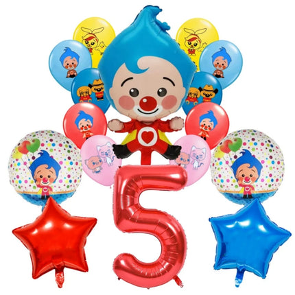 Plim Plim Cartoon Clown Red Blue Number 1-9 Balloon Set Latex Foil Balloons Baby Shower Kids Happy Birthday Party Decorations