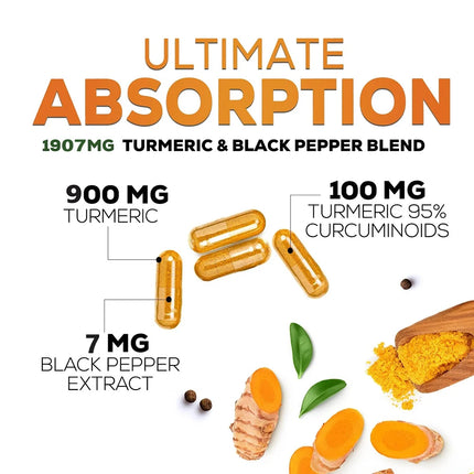 Turmeric Curcumin with Bioperine 1500mg - High Absorption Ultra Potent Turmeric Supplement Tumeric Capsules for Joint Support