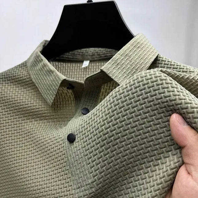 Summer New Men's Lop-up Hollow Short-sleeved Polo Shirt Ice Silk Brand Clothes Breathable Business Fashion T-Shirt Male Upto 6XL