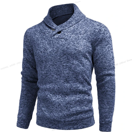 Autumn and Winter New Men's Long Sleeved High Neck Sweater Casual Slim Fit Top Mixed Color Elastic Slim Fit Warm Stripe Top