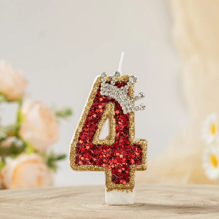 Crown Candles New Creative Number 0-9 Pink Blue Red Birthday Wedding Party Cake Decoration Handmade Crown Powder Sequin Cake Dec