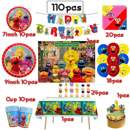 Cartoon Sesames  Street Birthday Party Decor Elmo and Friends Theme Tablecloth Plate Balloon Set Cake Decor Baby Shower