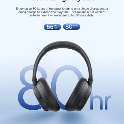 Baseus Bass Wireless Headphones Bluetooth 6.0 98% Noise Canceling Over Ear Headset Spatial Audio Earphone 80H Time
