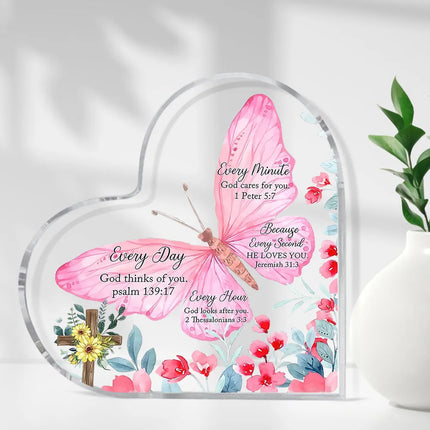 Christian Gifts Religious Gifts Scripture Gifts for Women Bible Verse Inspirational Heart-Shaped Acrylic Desk Decor Perfect