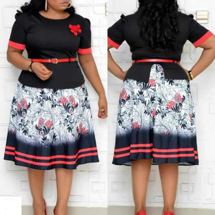 5XL 6XL Plus Size Mom Dress O Neck Flower Print Midi Dresses Bodycon High Waist African Clothes Women Vestidos Ladies Robe Femme