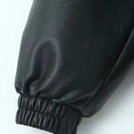 2026 Fashion Streetwear Women Retro Loose Black PU Faux Leather Jacket Spring Autumn Lady Vintage Zipper Coat Moto Biker Outwear