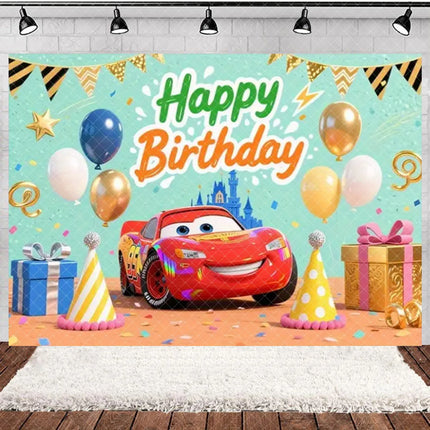 Cartoon Racing Mobilization Backdrop Boy Birthday Party Decoration Balloon Cake Background Photography Supplies Banner Prop