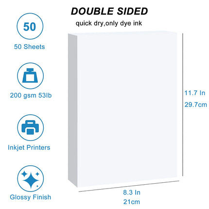 A4 200 GSM Double-Sided Photo Paper High Glossy Photographic Paper - 50 Sheets 8.3x11.7 Inch