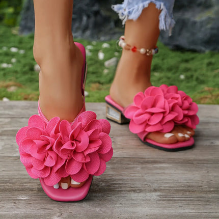 Red Flower Decorated Flip-flops, Niche, Lightweight, Slip-on, Wear-resistant, Super Soft, Korean Style