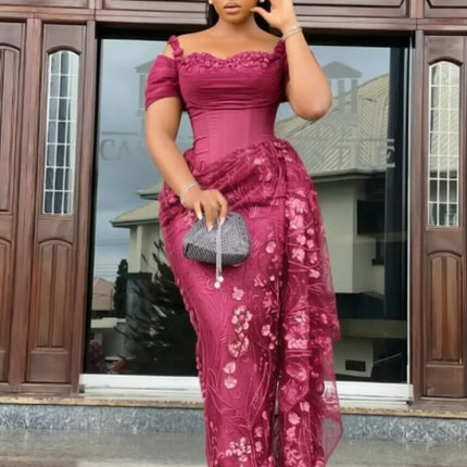 Fabulous Brown Lace Evening Dresses African Traditional Wedding Bride Dress Luxury Beads Lace Birthday Dress Asoebi Costomized