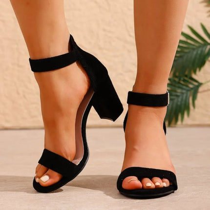 Womens Chunky Block Heel Sandals Ankle Strap Buckle Open Toe High Heels Dress Shoes Party Wedding Elegant Fashionable Style New