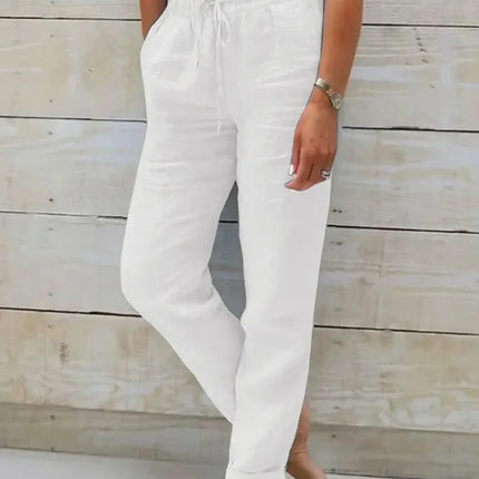 Cotton Linen Summer Pants for Women High Waist Elastic Casual Trousers Streetwear Solid Female Clothes 2026 Loose Pencil Pants