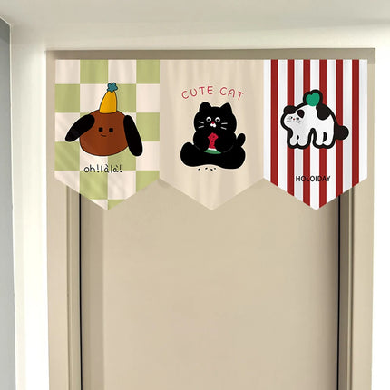 Door Curtain Printed Kitchen Triangle Flag Japanese Hanging Short Curtain Restaurant Curtains Partition Half-curtain Pennant Dec