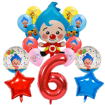 Plim Plim Cartoon Clown Red Blue Number 1-9 Balloon Set Latex Foil Balloons Baby Shower Kids Happy Birthday Party Decorations