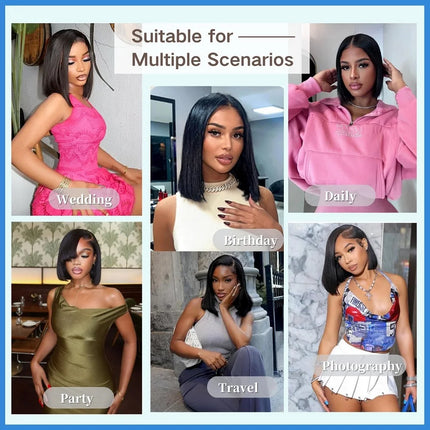 4X4 Lace Straight Human Hair Bob Wig Front Human Hair Swiss Skinlike Lace Wear and Go Wigs 100% Human Hair 2-5 Days Dalivery