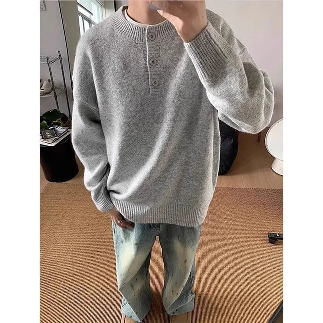 American style Henry collar sweater for men in winter, lazy, high-end, trendy, and handsome. Long sleeved men's inner layer with