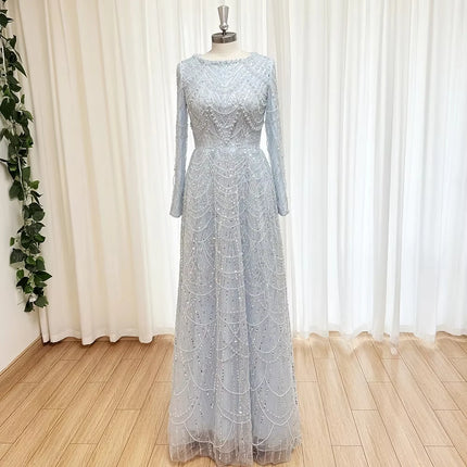 Mina Customized Beads Luxurious Women's Evening Dresses for Formal Occasions Sequins. Long Sleeves Round Neck Luxury Party Dress