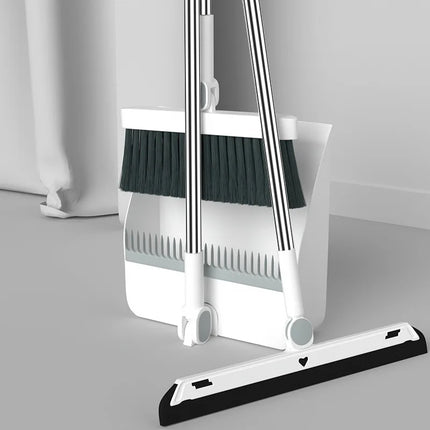 Soft Bristle Broom and Dustpan Set for Home Thickened Hair Sweeper with Squeegee Scraper for Floors
