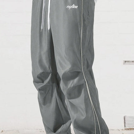 American Side Stripe Letter Embroidered Wide Leg Casual Pants Men's Summer Loose Draped Sports Trousers