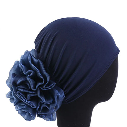 Women's Hijabs Turban Big Flower Elastic Cloth Hair Bands Hat Beanie Ladies Muslim Solid Hair Loss Scarf Cap Hair Accessories