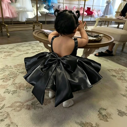 Wedding Mini Flower Girl Dress 2026 Satin Sleeveless Backless Bow Short Tutu Dress Baby Princess Dress Formal Party Dress Custom