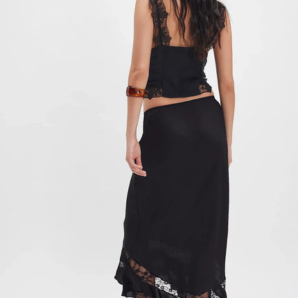 Elegant Satin Ruffle Hem A-Line Long Skirt