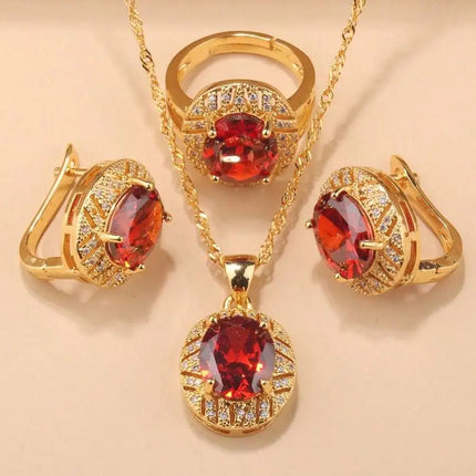 SGIAWETA-4pcs  Sterling Silver/18K Gold Plated Fashion Wedding Jewelry Set, Colorful Cubic Zirconia Earrings, Pendant, Ring, Bridal Accessories, Christmas, Thanksgiving, Birthday Gift For Women-birthdaygift