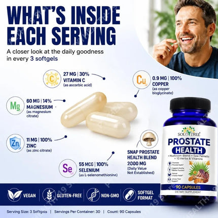 SOLO TREE Prostate Health Capsules Saw Palmetto Reishi Nettle Turmeric For Urinary Bladder Wellness & Flow Support Men 90 Count