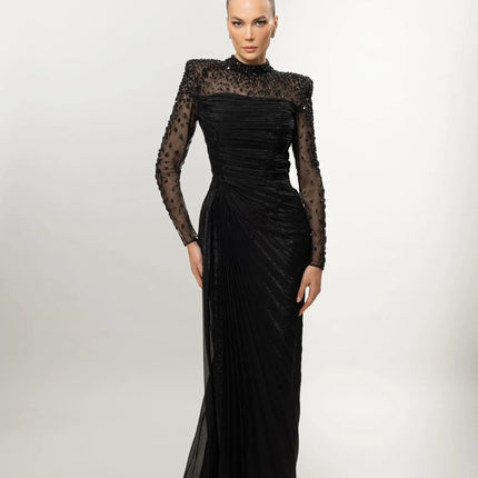 SESSRYMNIR Women'S Formal Evening Gowns Customize Scoop Neck Beading Luxury Evening Dresses Long Sleeves Straight Floor-Length