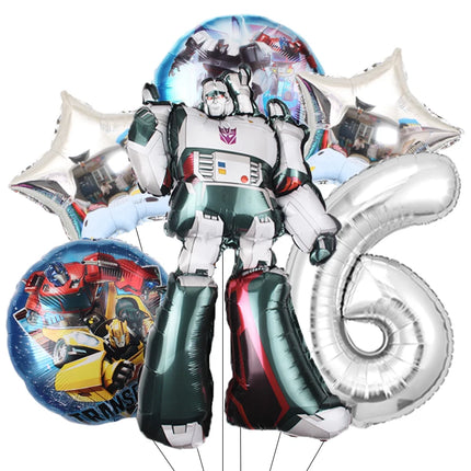 6pcs Transformation Optimus Prime Bumblebee Theme Aluminum Film Digital Balloon Boy Gift Birthday Party Decorations Baby Shower