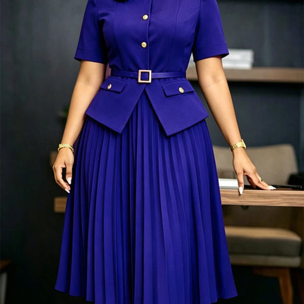 Elegant Women Pleated Dresses 2026 Summer Clothing Birthday Wedding Party Evening Gown Office Ladies Maxi Dress O-neck Robes