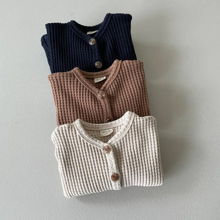 2026 New Spring Autumn Baby Jacket 0-2 Years Old Waffle Knit Button Down Cardigan Solid Color Casual Girl Boy Outerwear A3435
