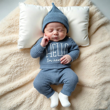 Ylsteed "Hello" Embroidery Newborn Photography Props Infant Romper Jumpsuit with Bow Hat Baby Coming Home Outfit Baby Photo Gift