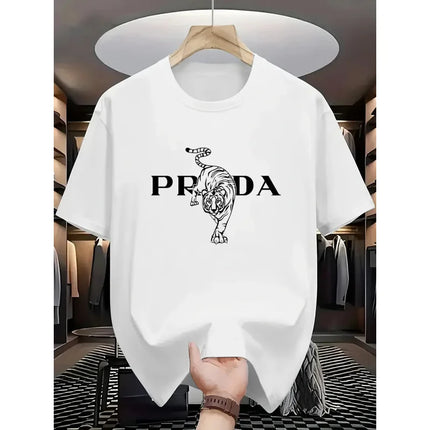 2025 Men's Luxury Graphic Print T-shirt Black White Contrast Short Sleeve Breathable  Summer Fashion Top