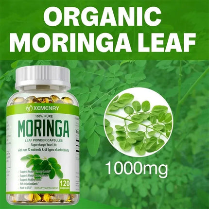 Organic Moringa Capsules - Immune System&Energy Booster - Vegetarian Supplements for Healthy Capsules