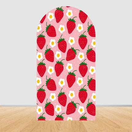 Pink Strawberry Arch Backdrop Cover Berry First 1st Birthday Party Custom Girl Baby Shower Background Decoration Personalized