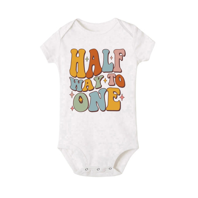 Half Way To One Birthday Baby Romper Baby Half Party Outfits Infant 6 Month Old Bodysuit 6 Month Photoshoot 1/2 Birthday Shirt