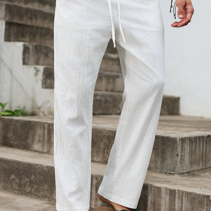 Summer New Linen Straight-Cut Leisure Pants for Men, Breathable Lightweight Beach-Style Cotton-Linen Long Pants