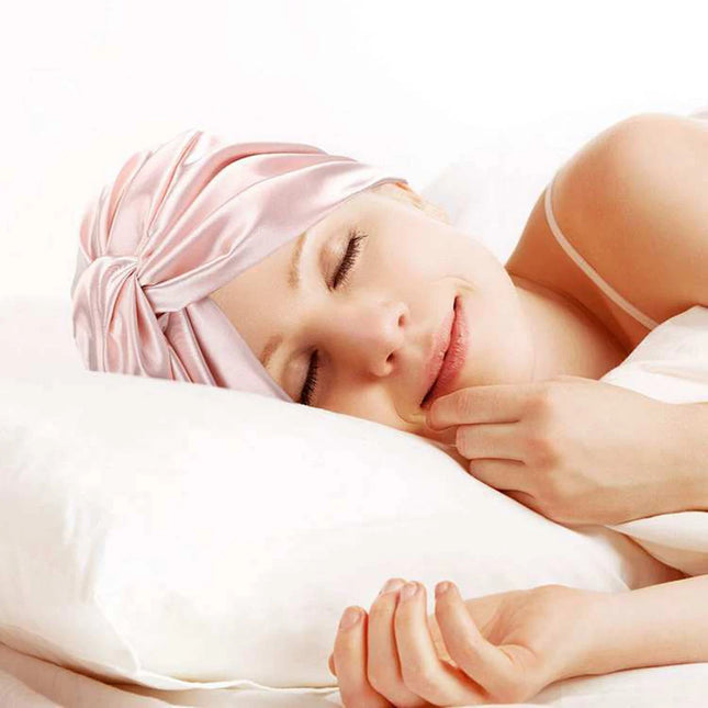100% Double Silk Sleeping Cap Night Silk Sleeping Bonnet Cover for Women with Elastic Ribbon for Hair Care Long Hair