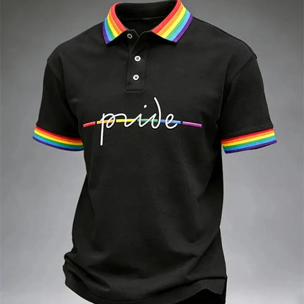 Men's Solid-Color Summer Casual Breathable Polo Shirt Rainbow Collar Fashion Polo Shirt Men's Striped Short-Sleeve Shirt