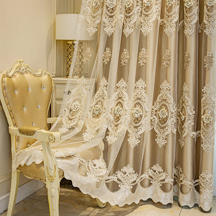 European Luxury Embroidered Floral Curtain Loop Top Thick Blackout Curtains for Living Room Home Decorative Drapes