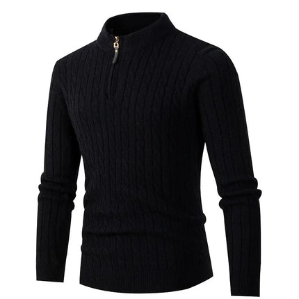Cashmere Blend Sweater Men's O-neck Jacquard Double Ply Thickened Half High Collar Zipper Pullover Light Luxury Knitted Bottom
