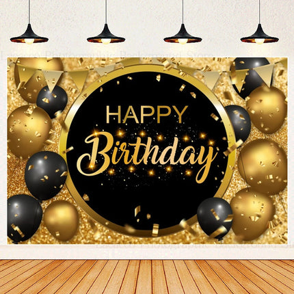 Happy Birthday Party Backdrops Black Gold Balloons Champagne Birthday Party Decor Banner Photography Background for Men Women