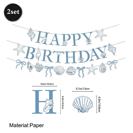Blue Bow Starfish Seashell Happy Birthday Banner Garland Ocean Beach Under The Sea Theme Birthday Mermaid Party Decoration Favor