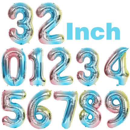 32Inch Multicolor Number 7 Balloon Large Number Balloons 0-9 Boys Girls Birthday Decoration Women Men Party Anniversary Supplies