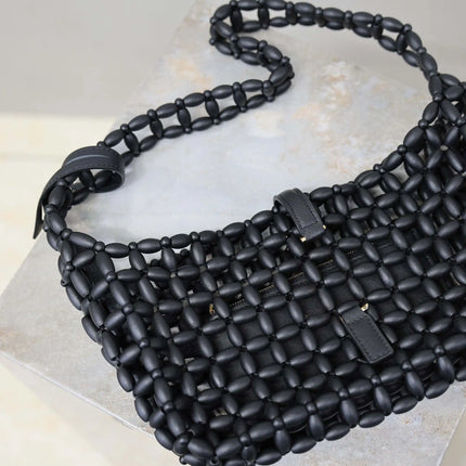 Summer New Women's Wooden Bead Hand Woven Bag Armpit Design Casual Versatile Beach Handbag for Stylish Beach Accessories