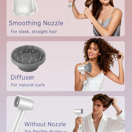 High-Speed Hair Dryer Fast Drying Without Extreme Heat Ionic Blow Dryer with 500M Negative Ions for Smooth, Frizz-Free Hair, Low-Noise Lightweight Blow Dryer with Diffuser & Concentrator, 4 Modes & 2 Airspeeds, Perfect for St