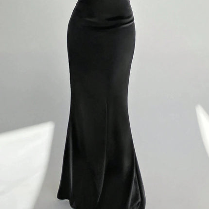 Women Black Satin Mermaid Maxi Skirt High Waist Bodycon Long Skirt Elegant Evening Party Formal Dressy Skirts