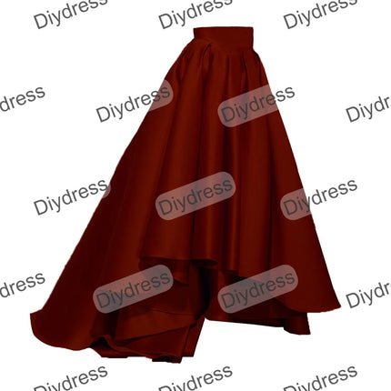 Women's High Low Elegant Prom Party Skirt A-Line Pleated Front Short Back Long Satin Skirt With Pockets For Evening Gown